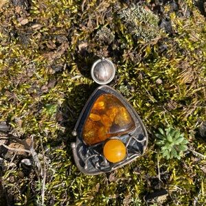 Amber and Silver Pendant